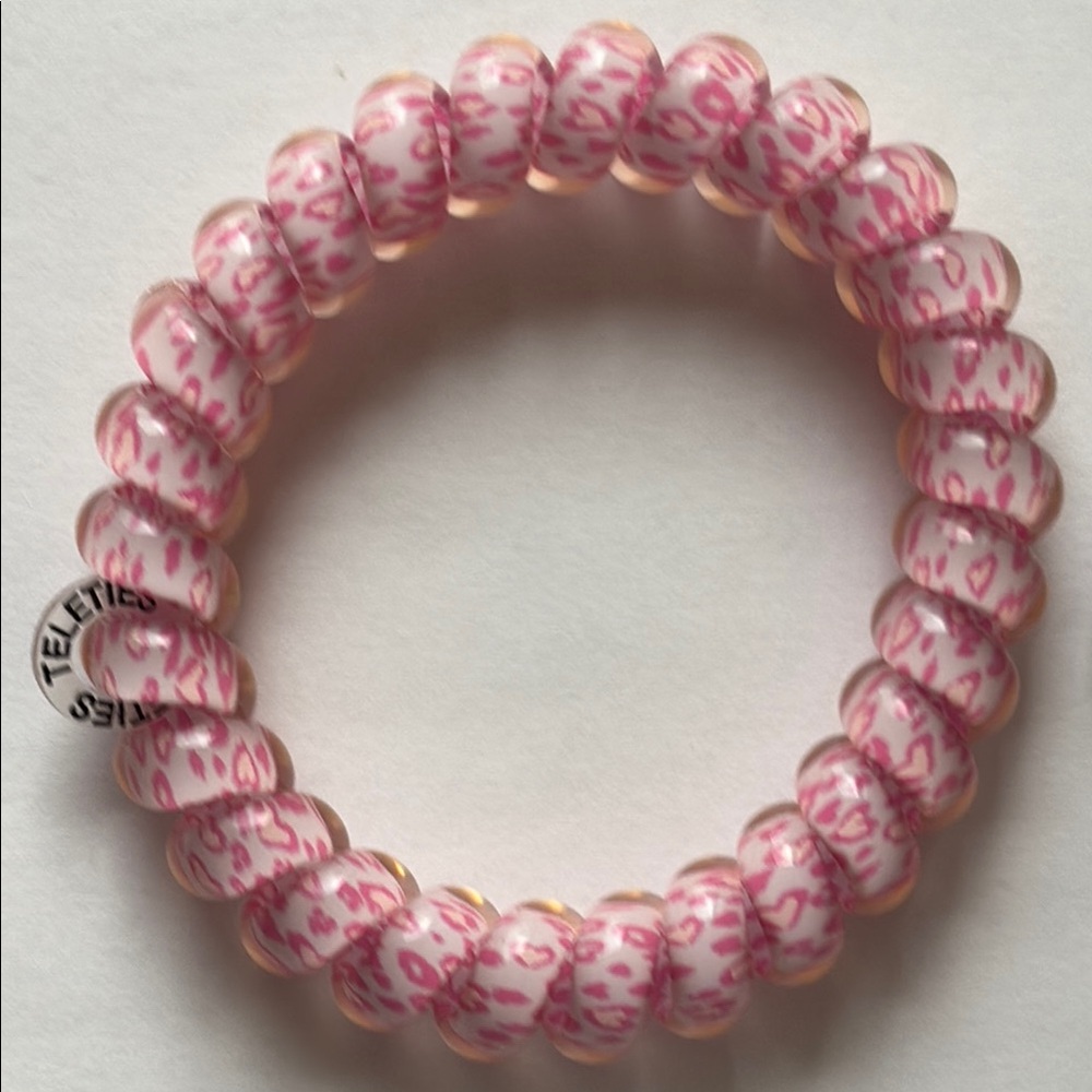 Teleties Pink and White Spiral Hair Ties - Picture 3 of 7